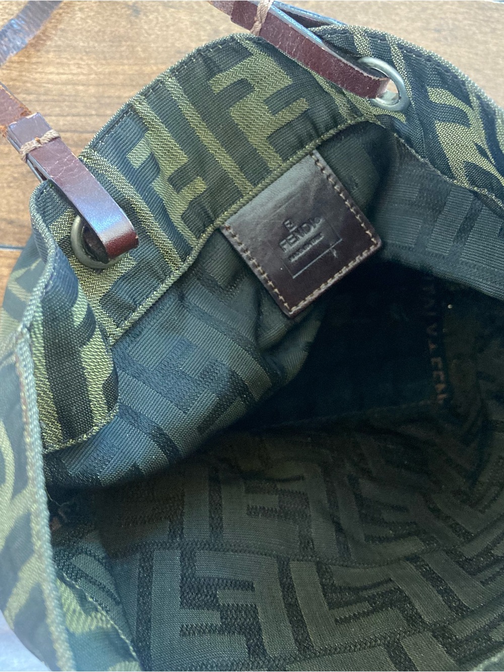 Fendi Olive and Brown FF Logo Canvas Tote - Picture 4 of 5
